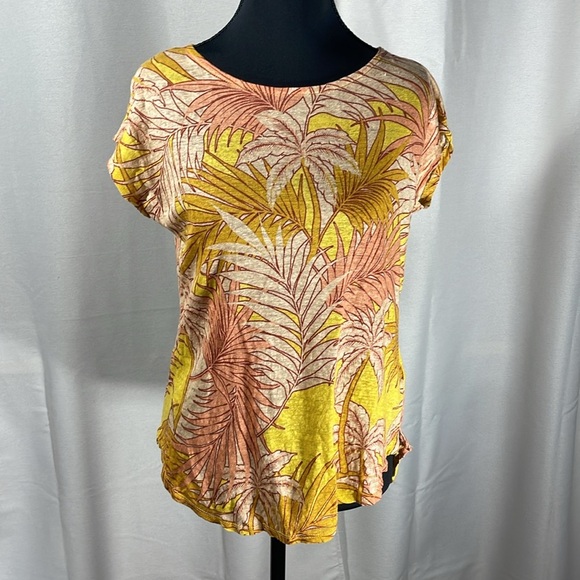 Tahari Linen Top with Yellow tan and pink  Pattern - Picture 1 of 4